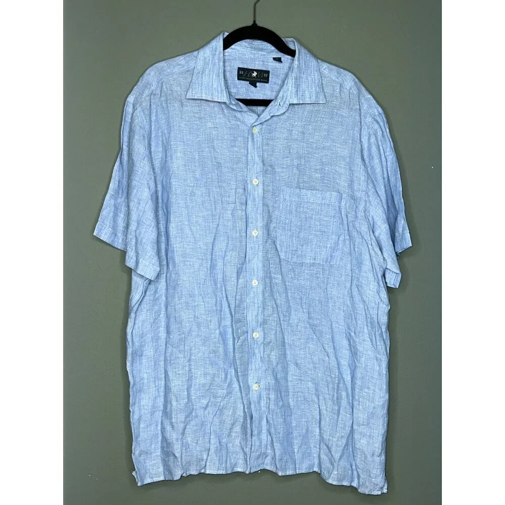 Hart Schaffner Marx Men's XL 100% Linen SS Blue Button-Up Shirt - Picture 1 of 8